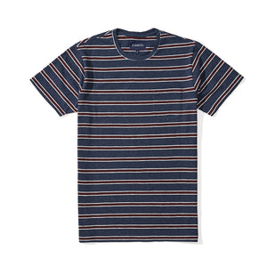 Washed Tee - Navy Tricolor Stripe