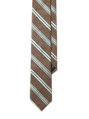 Silk Tie - Tobacco Green Stripe