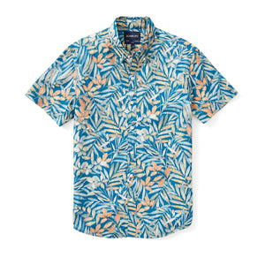 Italian Short Sleeve Shirt - Aqua Tropical Leaf