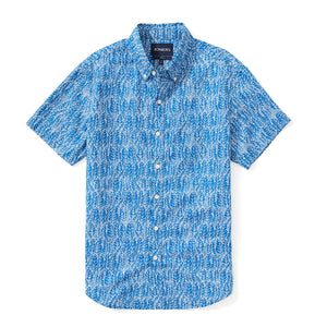 Italian Short Sleeve Shirt - Blue Leaf Print