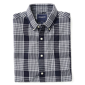 Washed Button Down Shirt - Royal Navy Oxford Plaid