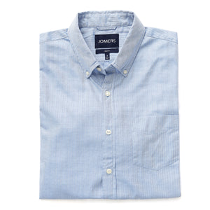 Washed Button Down Shirt - Blue Herringbone