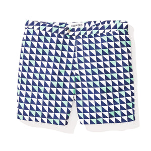 Navy and Green Triangle Print Swim Trunks